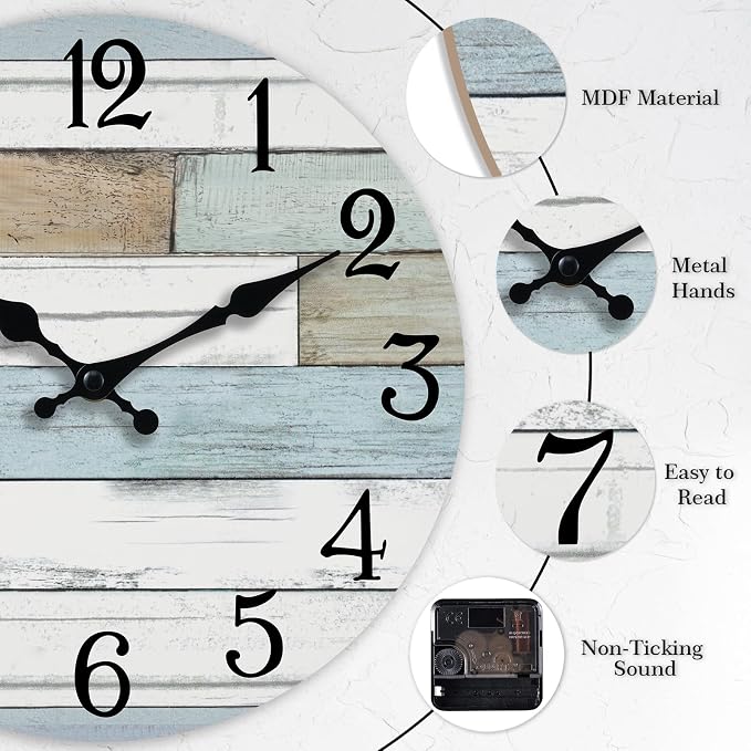 KECYET Wall Clock Battery Operated 16 Inch Large Silent Non Ticking Coastal - Image 6