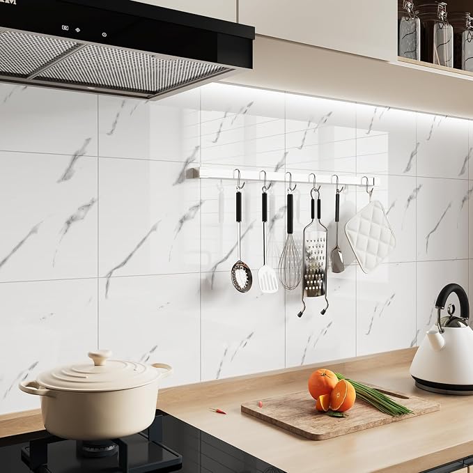 10pcs Peel and Stick Tile Shower Waterproof Marble Tiles Wall Panels, - Image 2