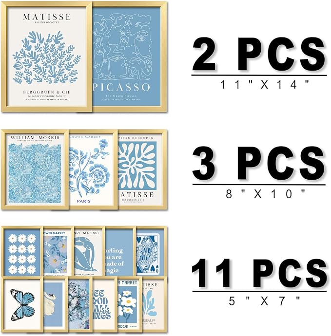 ANERZA 16 PCS Framed Blue Wall Art Decor, Matisse Wall Prints - Image 2