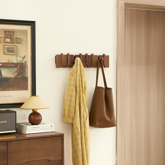 QUELLANCE Wood Coat Rack Wall Mount, Coat Hooks Hanger Wall Mounted, Heavy Duty - Image 6