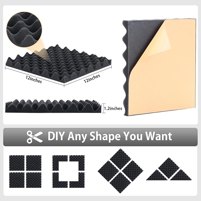 SD SODOCT 24 Pack Self-Adhesive 12" X 12" X 1.2" Egg Crate Soundproof Wall - Image 3