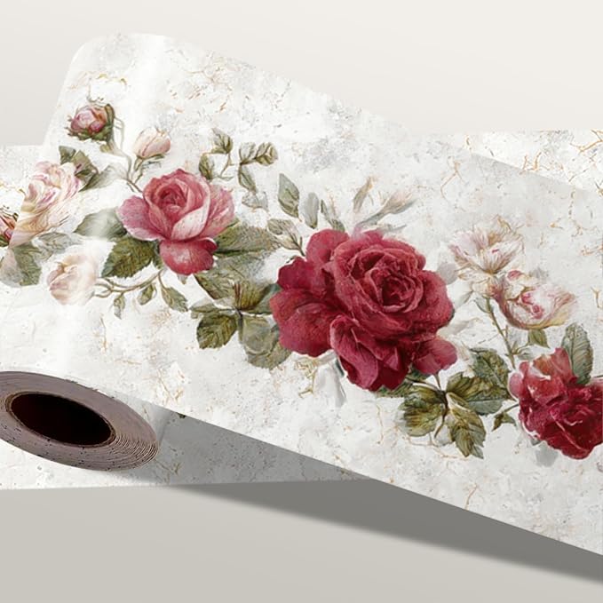 Vintage Rose Wallpaper Border 196x4 Inch Removable Wall Border Peel and Stick by IOHEFY