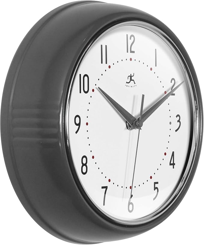 Infinity Instruments LTD. Retro Round Aluminum Wall Clock, Oyster Grey - Image 3