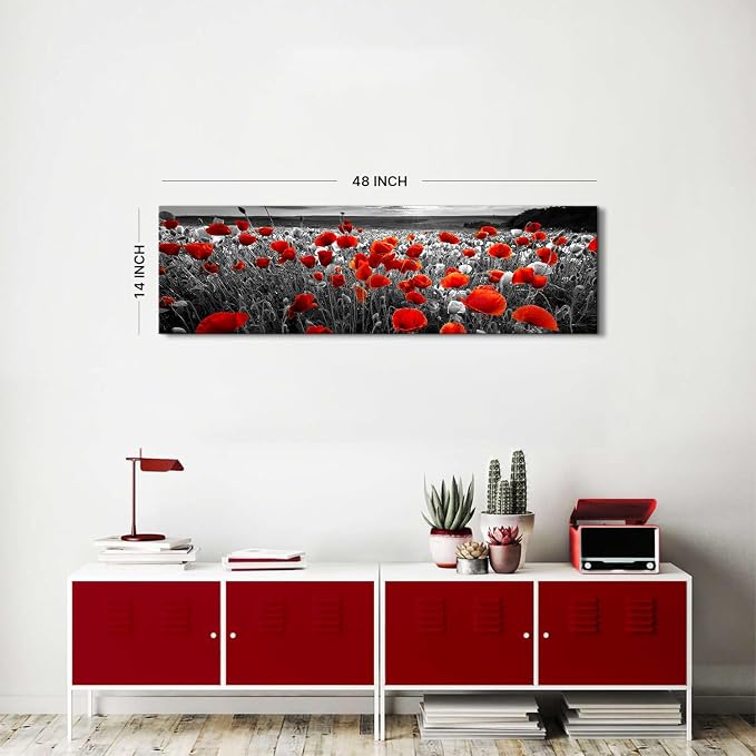 Nature Poppy Wall Art Red and Black Wall Decor Wildflower Field Landscape - Image 2