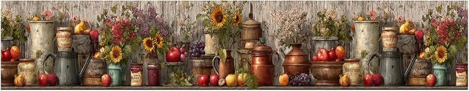 Harvest Jar Wall Border 196x4 Inch Peel and Stick Rustic Fall Pumpkin Sunflower - Image 2