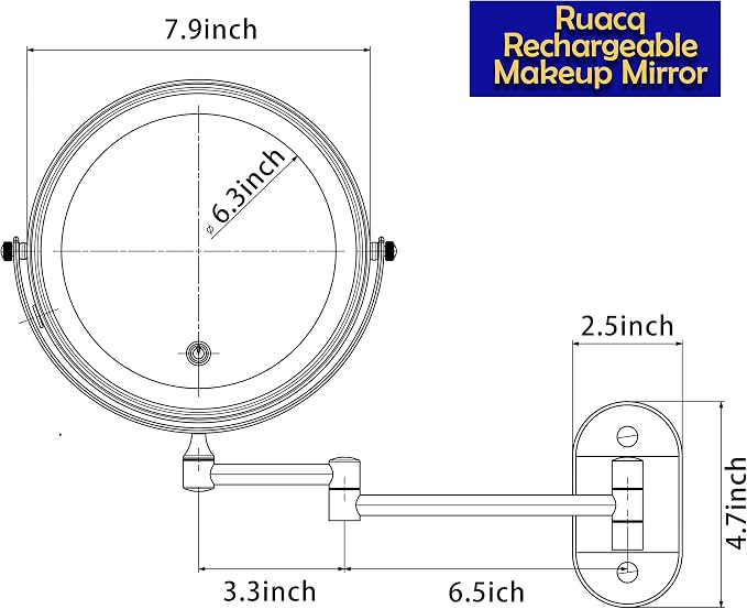 Ruacq Rechargeable Makeup Mirror Matte Black Double Sided Vanity Mirror - Image 6