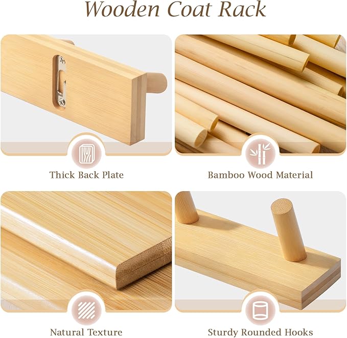 Coat Rack Wall Mount, Wooden Coat Hanger - Image 3