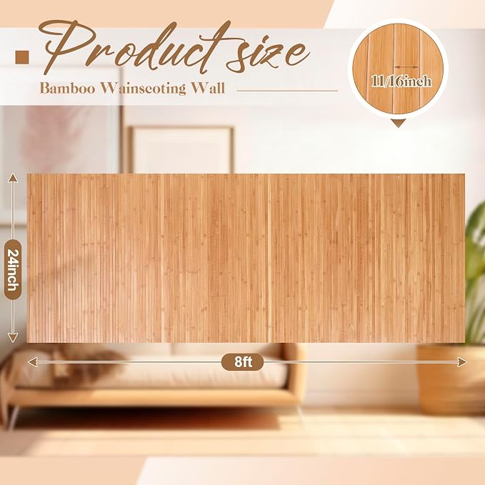 Juexica 2 Pcs Natural Bamboo Wall Panel 24 x 96 Inch Bamboo Covering Renewable - Image 2