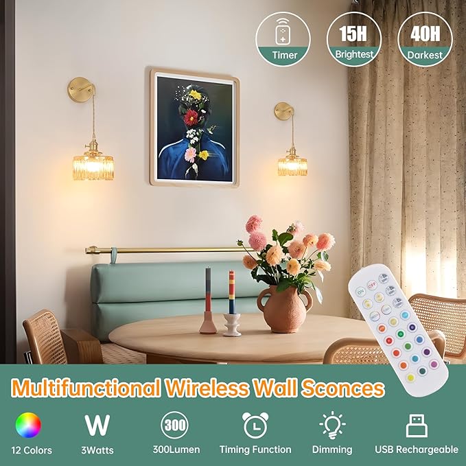 Shenmoyl Battery Operated Wall Sconce - Image 4