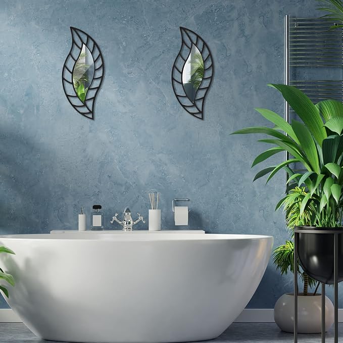 Roowest 2 Pcs Decorative Mirror Wall Decor Leaf Teardrop Mirror Wall Mounted - Image 5