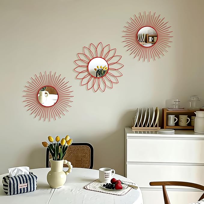 3 Pack Metal Mirrors for Wall Sunburst Wall Mirrors Home Décor Decorative - Image 3
