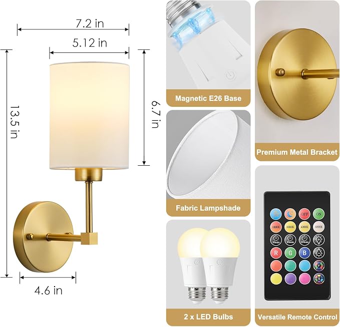 Battery Operated Wall Sconce Set of Two, Wireless Rechargeable Wall Light - Image 7