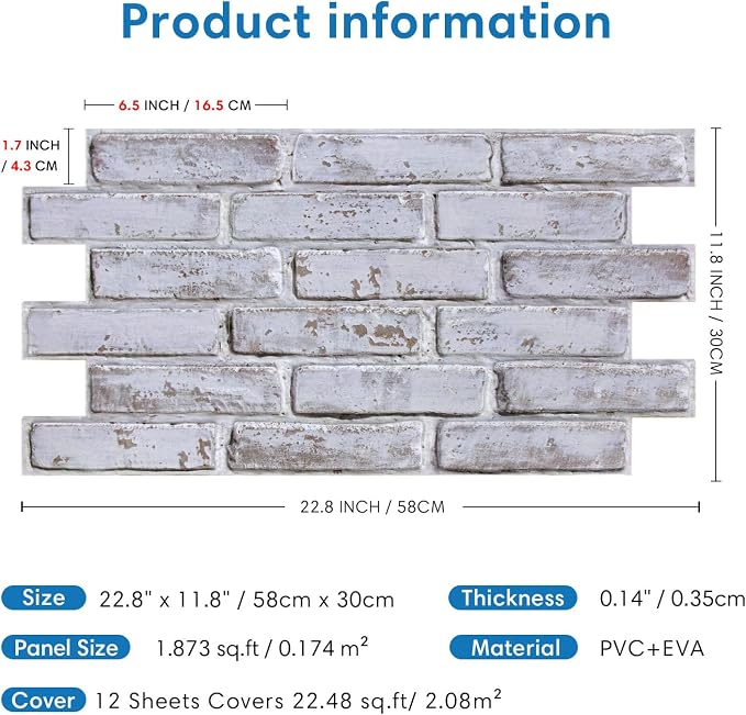 COMSTICKC 3D Whitewash Brick Wall Panel Peel and Stick, DIY UrltraLight PVC - Image 5