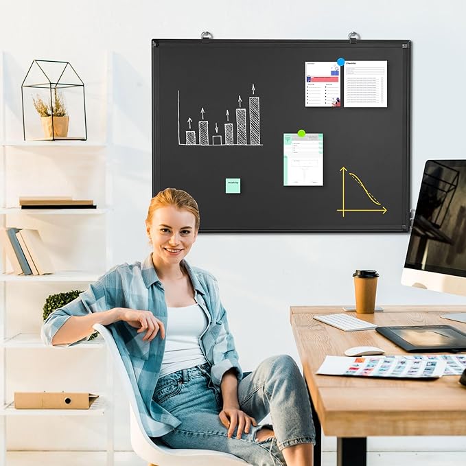 Magnetic Chalk Board, 36“x24” Black Chalkboard Double-Sided Dry Erase Board - Image 6