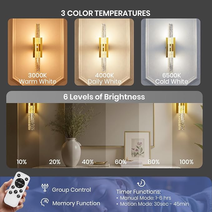IRONPAX Wall Sconces Battery Operated Set of 2, Wireless Rechargeable Wall - Image 4
