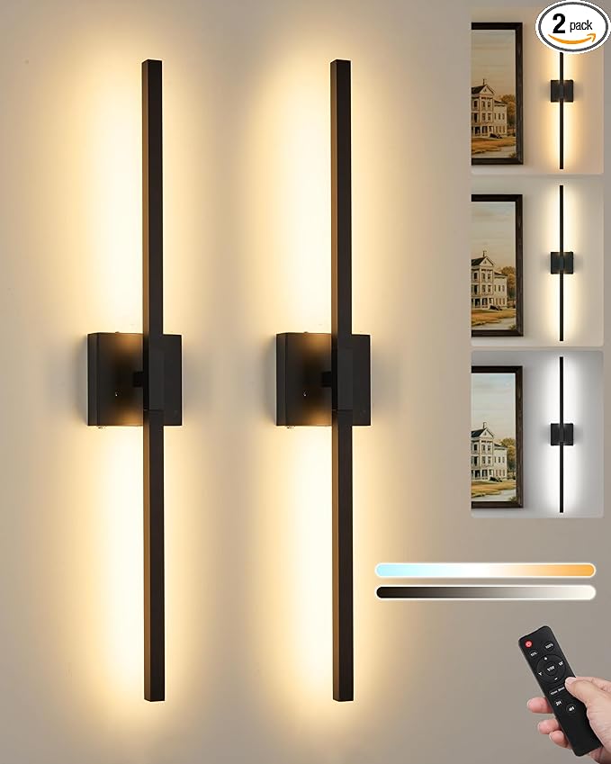 Rayogale 36 Inch 8000mAh Rechargeable Battery Operated Wall Sconce Set of Two by Rayogale