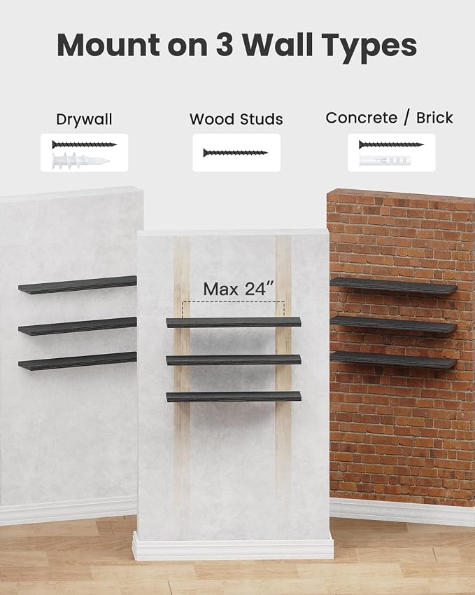 AMADA HOMEFURNISHING 47.2" L Floating Shelves, Wall Shelves Set of 3 - Image 8