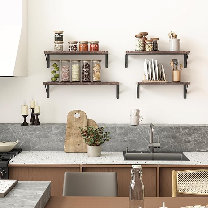 YGEOMER Floating Shelves for Wall, Different Sizes Dark Carbonized Brown Wall - Image 2