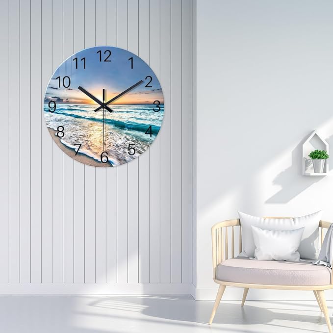 Coastal Glass Battery Wall Clock 24 Inch Blue Extra Large Clocks - Image 5