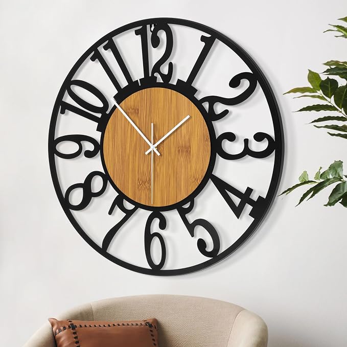 LEIKE Large Wall Clocks, Non Ticking, Battery Operated Rustic Round Modern Big - Image 3