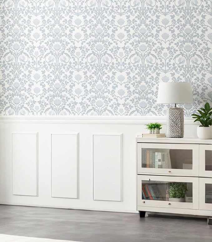 YXTII 17.3"×236.2" Blue Floral Peel and Stick Wallpaper, Damask Boho Wall Paper - Image 5