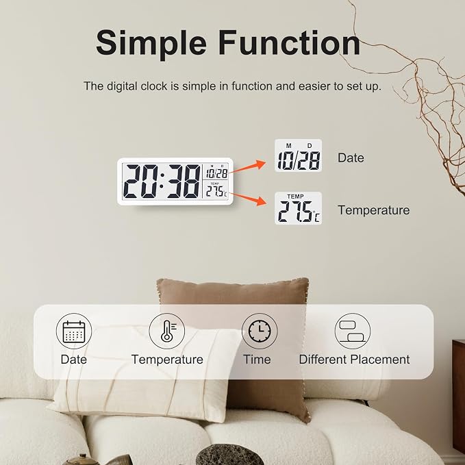 JoFomp LCD Digital Wall Clocks Battery Operated, 8.5" Modern Wall Clocks - Image 2