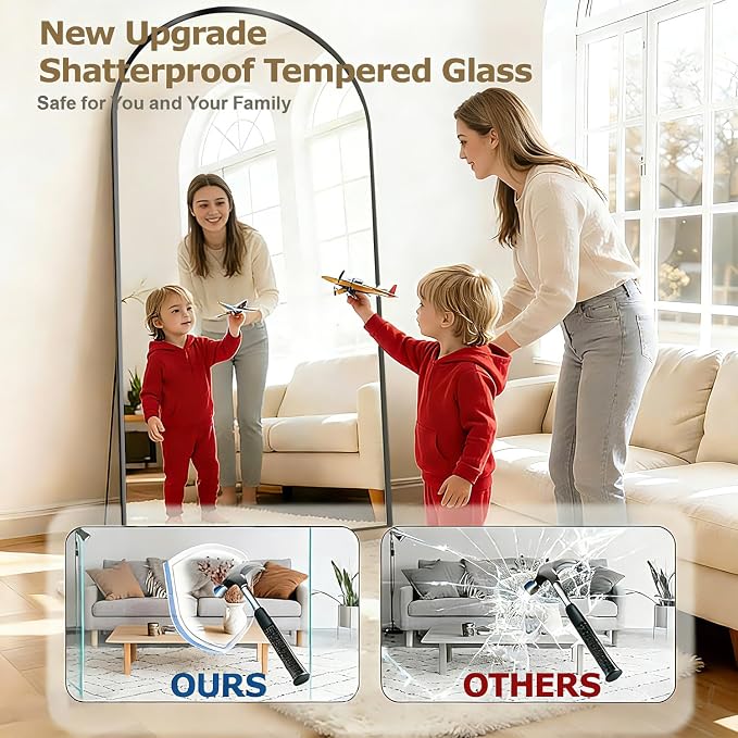DMWOODFL 46"x90" Extra Large Arched Full Length Black Mirror - Image 5