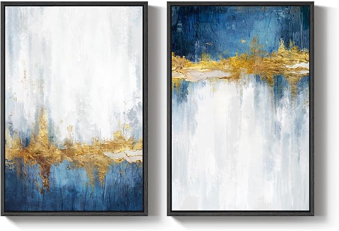 Framed Blue and White Abstract Wall Art - Image 9