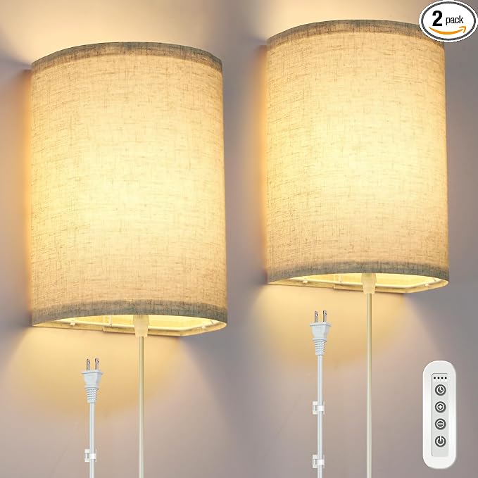 FINCMY Wall Sconce Light Plug in, Dimmable Sconces Wall Decor Set of 2 by FINCMY