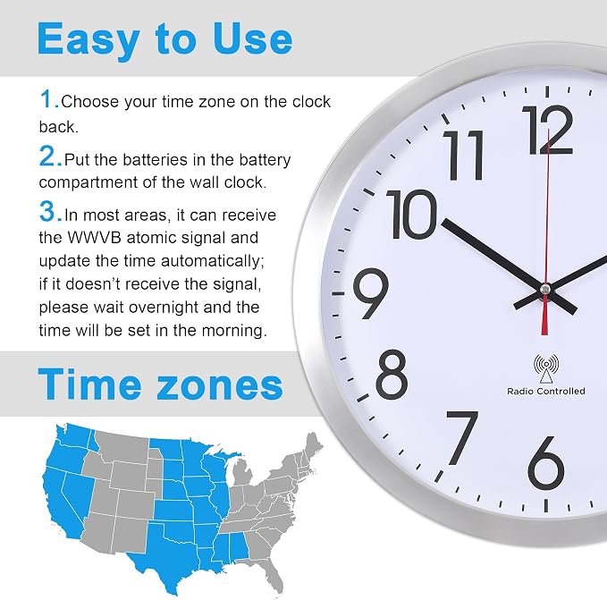 Atomic Analog Wall Clock, 14Inch Radio Controlled Sets Automatically Wall Clock - Image 3