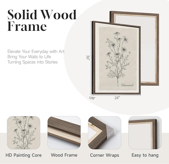 Framed Farmhouse Botanical Canvas Wall Art Set of 3, Large Vintage Neutral - Image 7