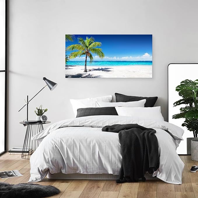 Baisuart-S03998 Large Canvas Wall Art Summer Ocean Waves Prints Coconut Trees - Image 5