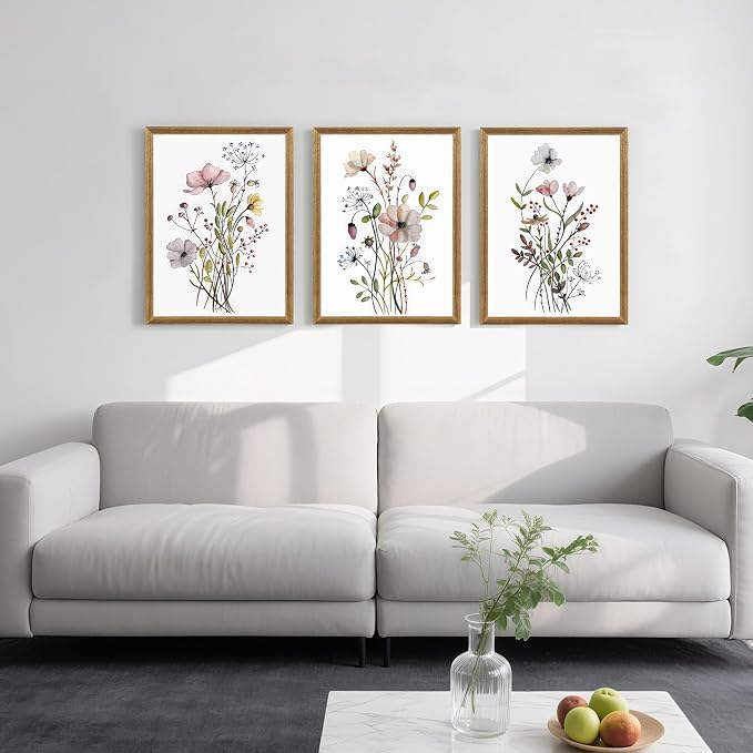 WRFON Framed Botanical Canvas Wall Art Set of 3, Watercolor Floral Prints - Image 2