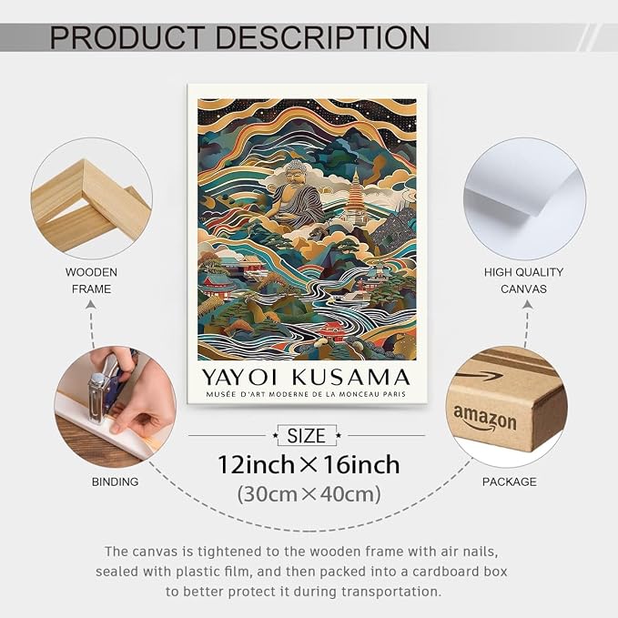 Yayoi Kusama Framed Wall Art Vintage Japanese Poster 12X16 in Abstract Buddha - Image 2