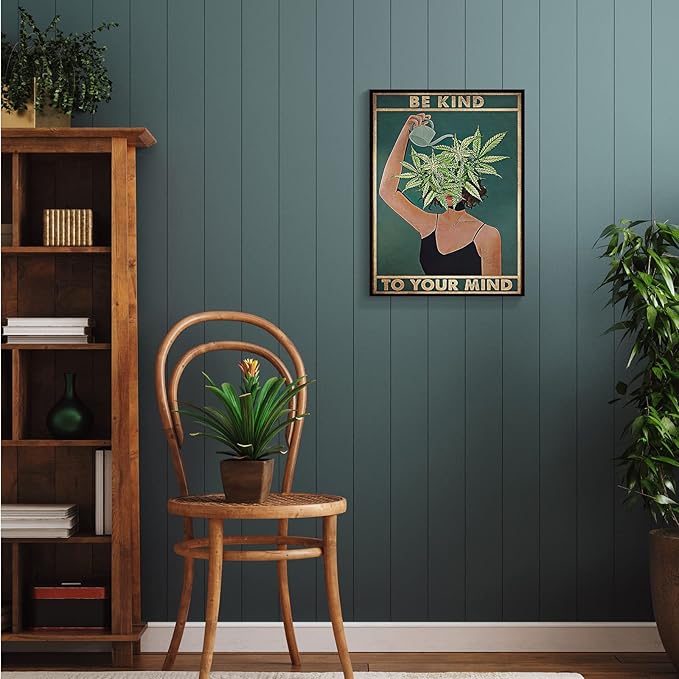 Framed Art Vintage Be Kind To Your Mind Poster Mental Health Quote Canvas Wall - Image 6