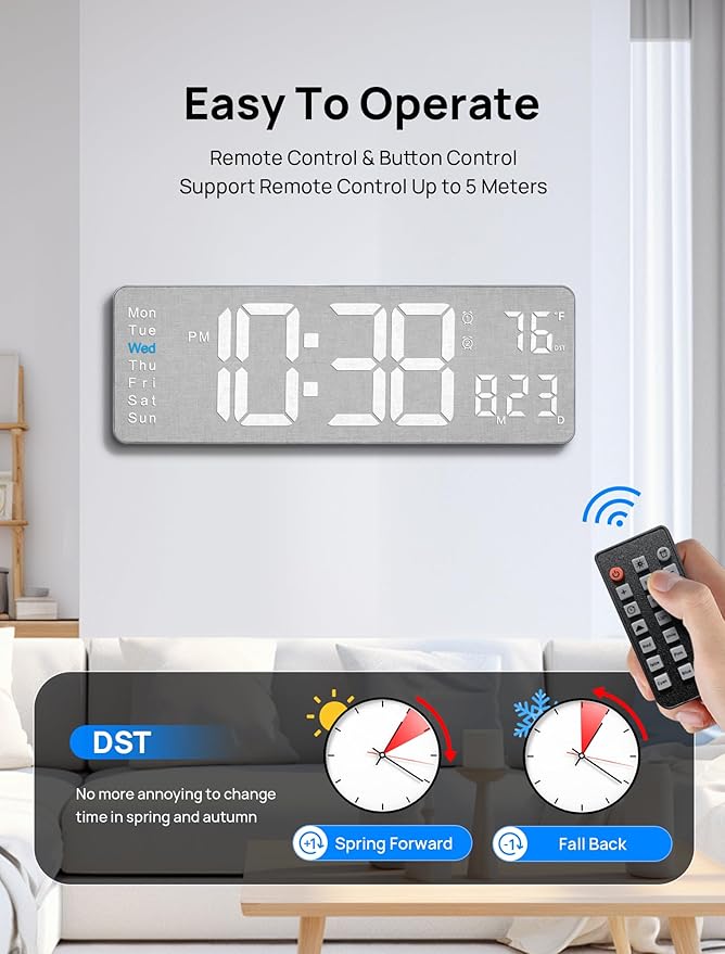 MASHI 2026 Upgrade Digital Wall Clock, Auto-Dimming Wall Clock - Image 6