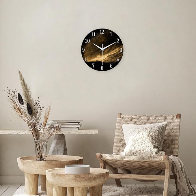 Black and Glod Wall Clocks for Living Room Decor Glass Wall Clock Battery - Image 2