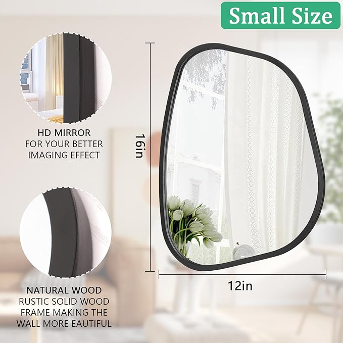 Black Asymmetrical Mirror Irregular Oval Wall Mirror Modern Wood Frame Unique - Image 7