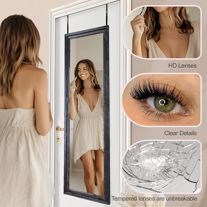 50"x16" Door Mirror, Rustic Full Length Mirror, Over The Door Hanging Mirrors - Image 3