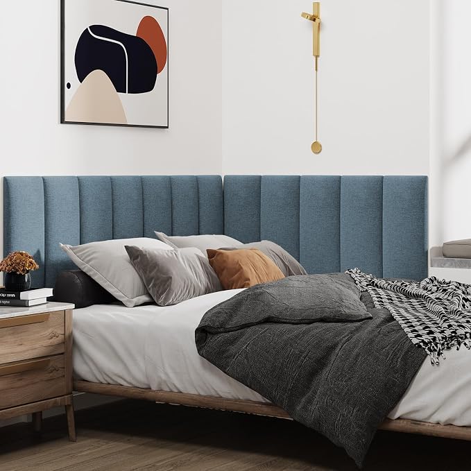 IFNOW Upholstered Wall Mounted Headboard, 3D Soundproof Wall Panels Peel and - Image 3