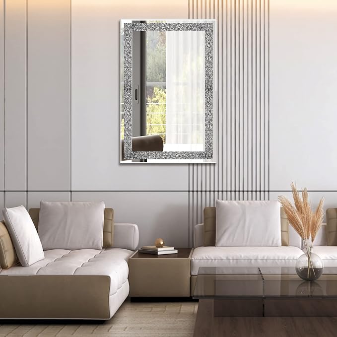 Ruomeng Wall Mirror Rectangular Crystal Crush Diamond Mirror - Image 5