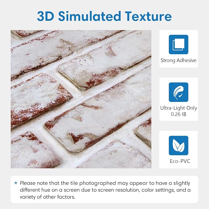 COMSTICKC 3D Faux Brick Wall Panel Red-Tinted White, Peel and Stick Wall - Image 3