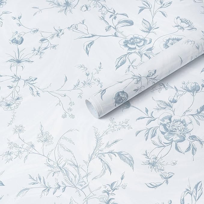 Ismoon Blue Wallpaper Peel and Stick Floral Vintage Stick on Wall Paper French by Ismoon