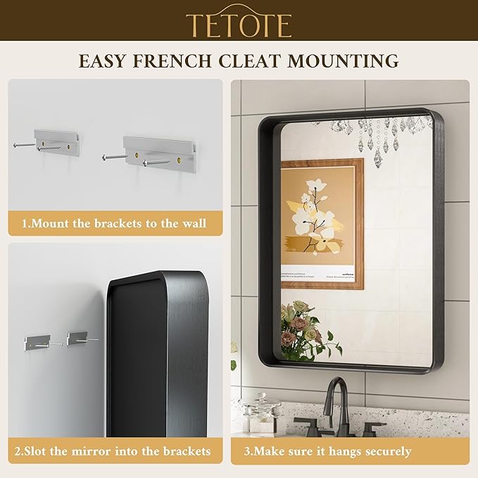 TETOTE Black Framed Mirrors for Bathroom, 2 Inch Thick Frame 22 x 30 Inch - Image 5