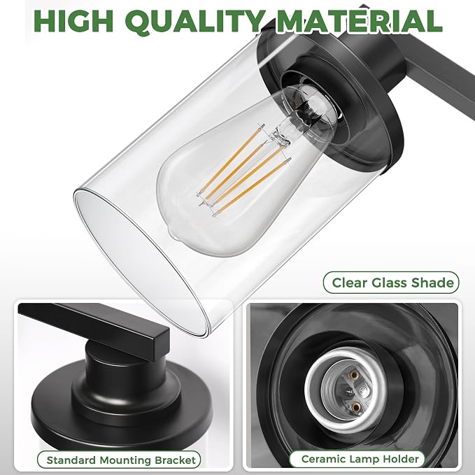 DORESshop 17 Inch Bathroom Light Fixtures, 3-Light Black Bathroom Lighting - Image 5