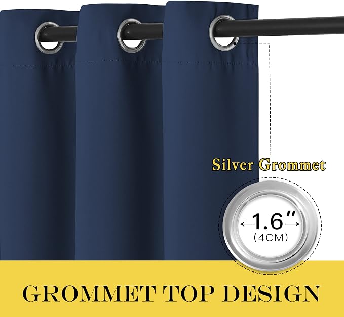 NICETOWN Blackout Navy Curtain for Windows 102 inch Length, Grommet Energy - Image 2