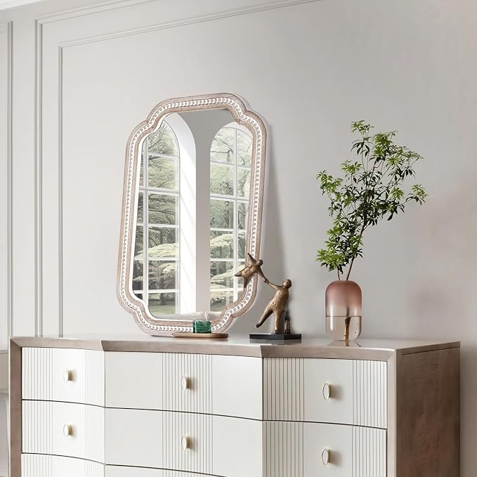 36x24 Inch Boho Wooden Scalloped Mirror - Image 6