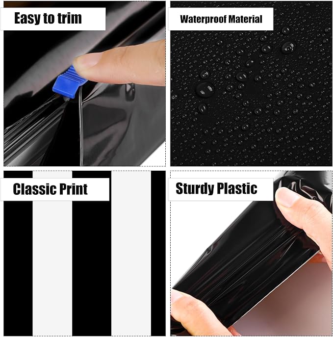 Kochorie 100 Ft x 54 Inch Black & White Striped Tablecloth Roll - Image 3