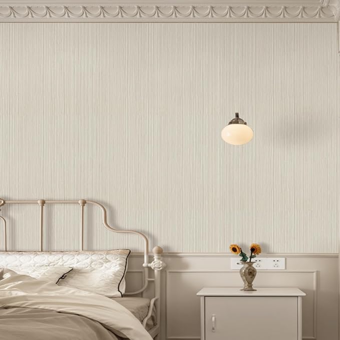 TANONE Beige Grasscloth Peel and Stick Wallpaper, Faux Linen Textured Self - Image 4