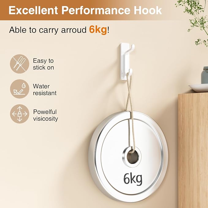 Self Adhesive Wall Hooks for Hanging: Extra Strong 13 LB, Hook for Coat - Image 2
